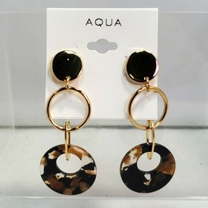 Aqua Gold tort/black marble dangle earrings